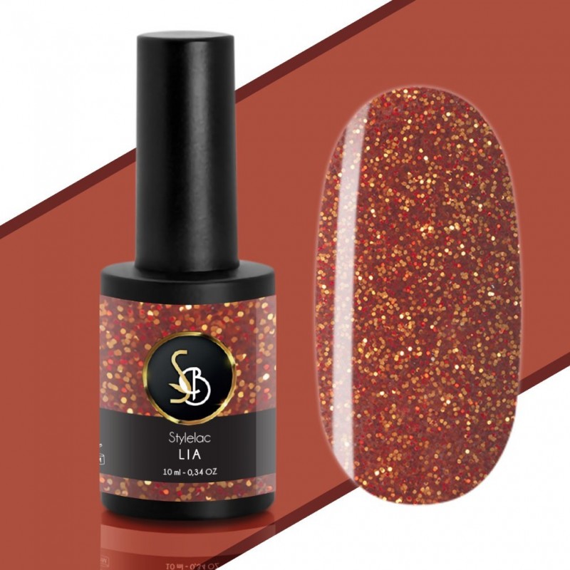 Smalto semipermanente Rosso arancio glitterato - Lia - New